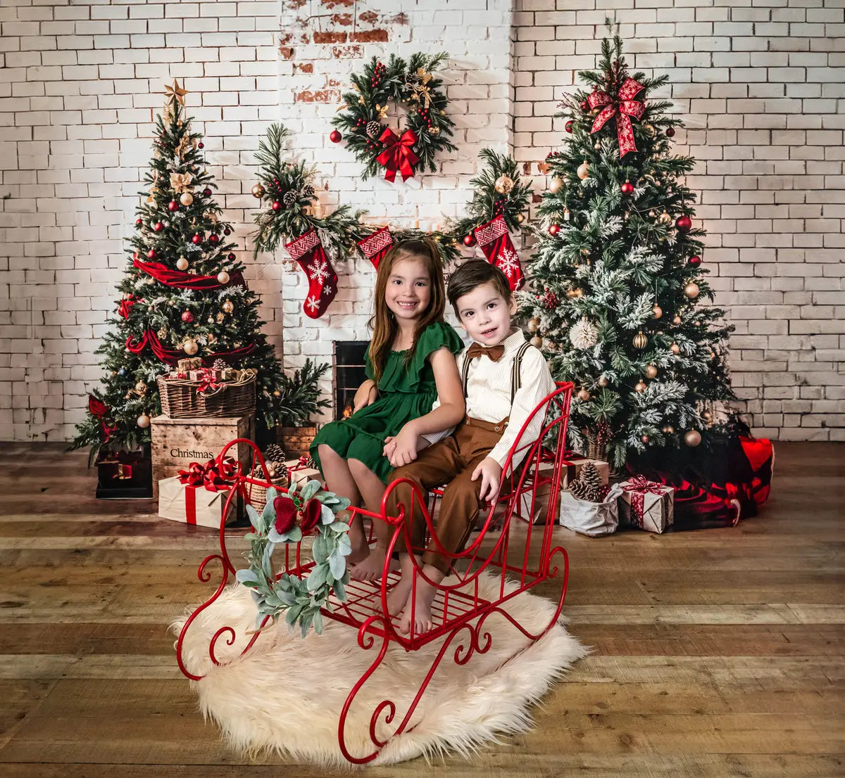 Kate Christmas White Brick Fireplace Backdrop Designed by Emetselch