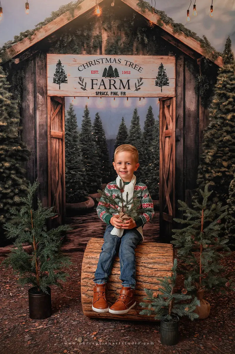 Fondo de entrada de una granja de árboles de Navidad para fotografía