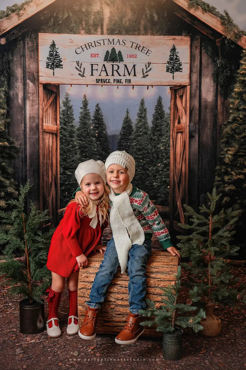 Fondo de entrada de una granja de árboles de Navidad para fotografía