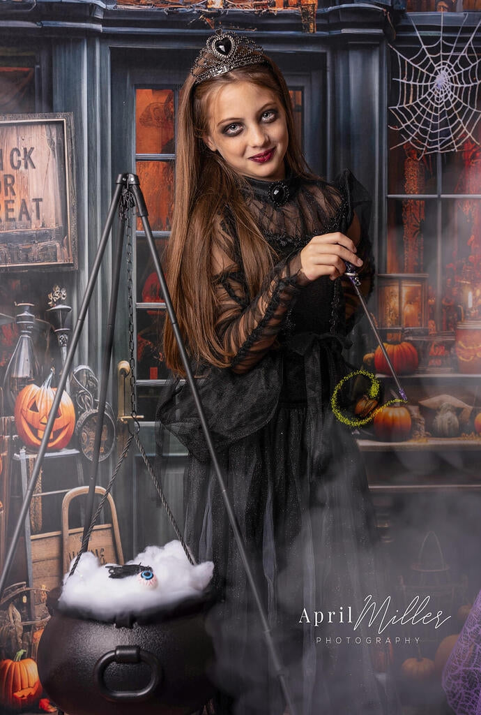 Kate Halloween Spooky Pumpkin Store Trick or Treat Backdrop Designed by Emetselch