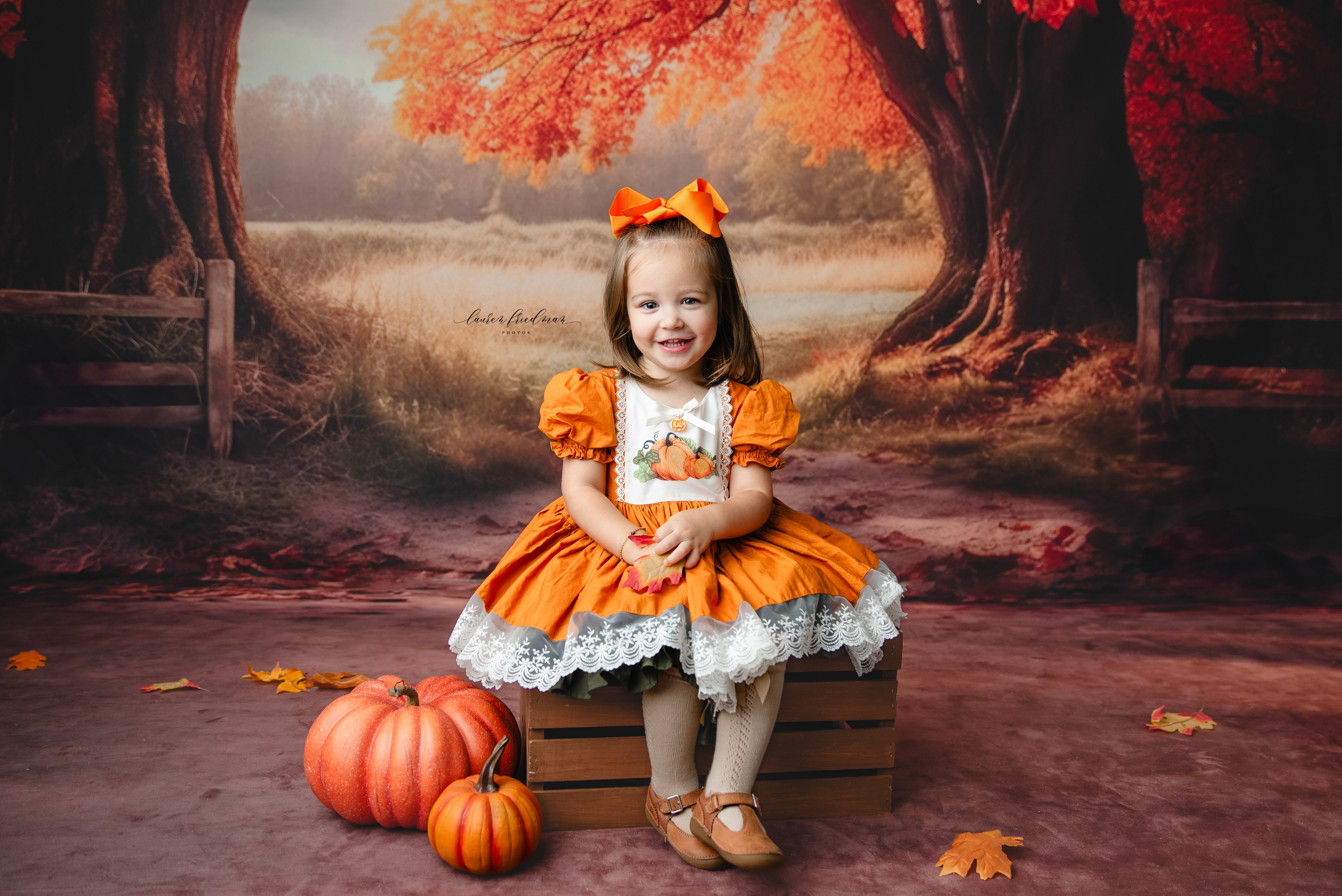 Kate Autumn/Fall Forest Tree Backdrop+ Land Floor Backdrop