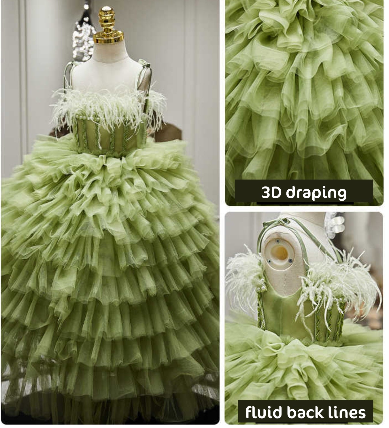 Kate Green Feather  Kids Cake Dress for Photography