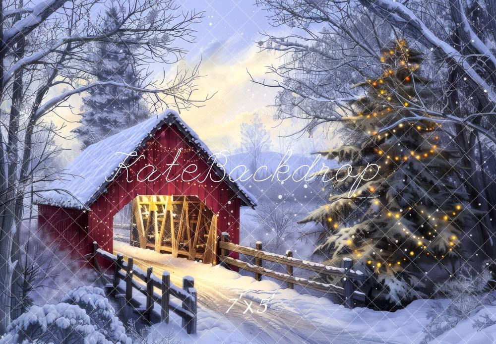 Kate Christmas Red Barn Bridge Backdrop Designed by Lidia Redekopp