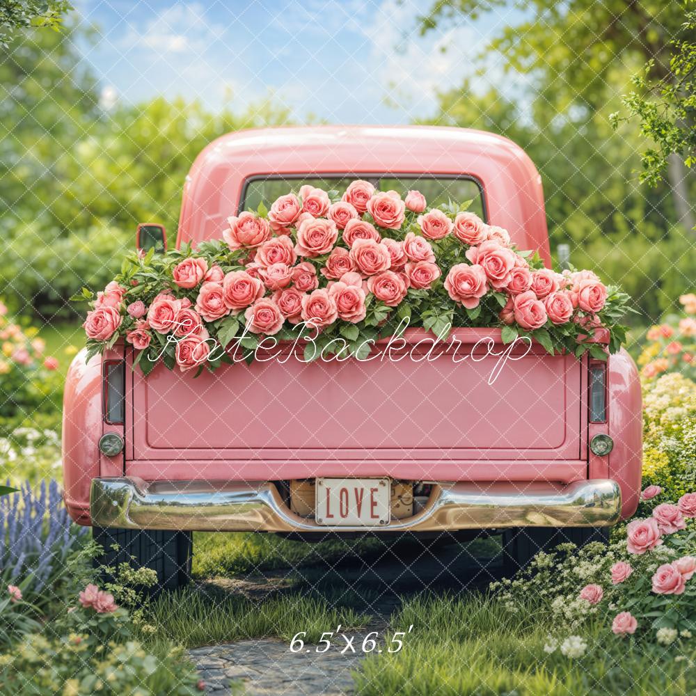 Kate Valentine Pink Truck Rose Garden Backdrop Designed by Emetselch