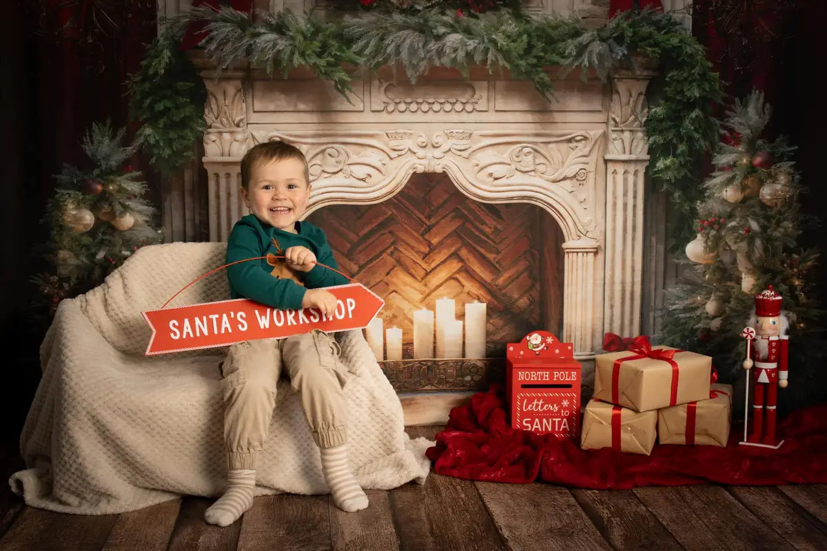 Kate Christmas Tree Fireplace Red Backdrop Designed by Emetselch