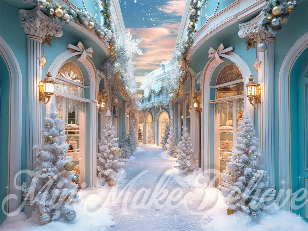 Fondo de Navidad Vintage Blue Heaven Street diseñado por Mini MakeBelieve