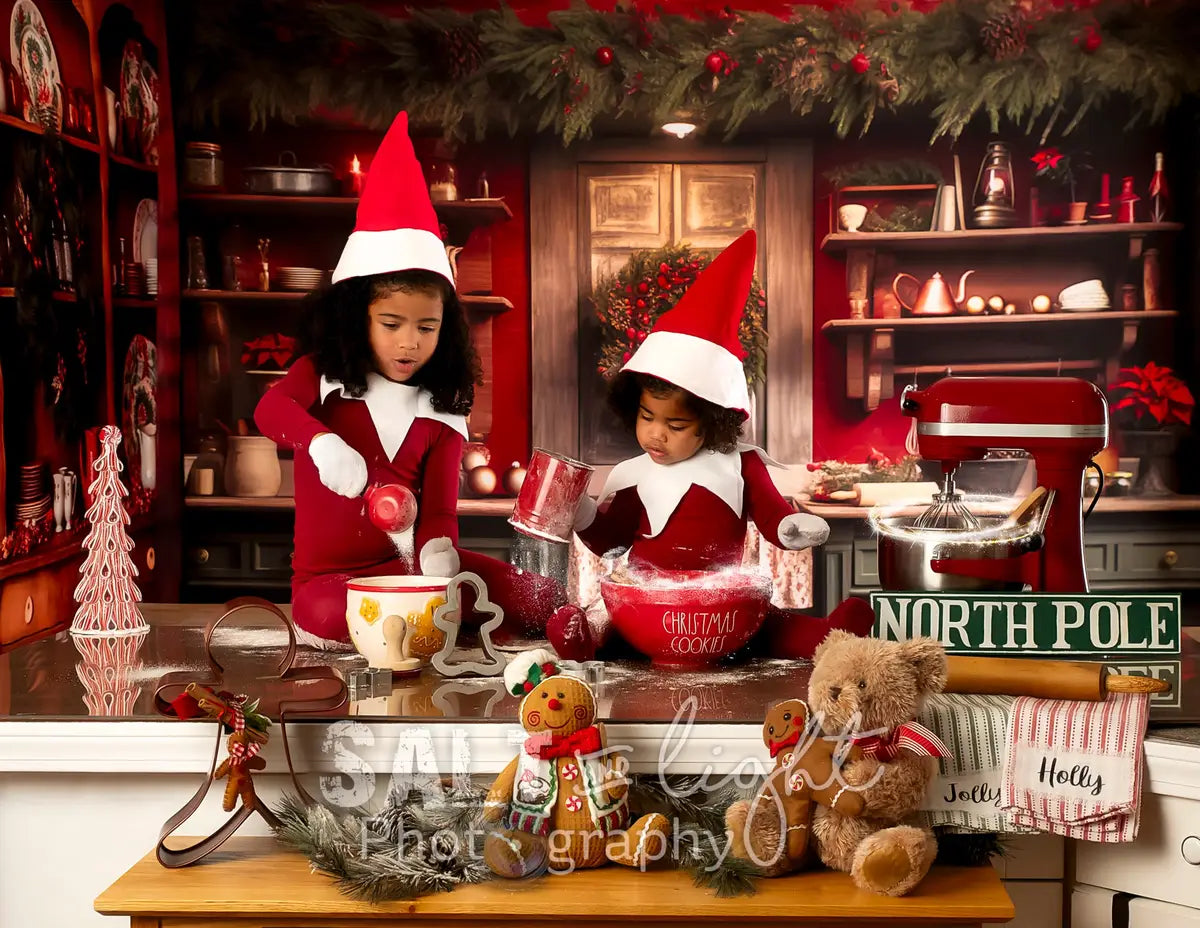 Kate Red and Green Christmas Kitchen Backdrop Designed by Mandy Ringe Photography