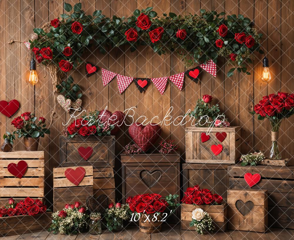 Lightning Deal #1 Kate Valentine's Rustic Roses Heart Wooden Backdrop Designed by Emetselch