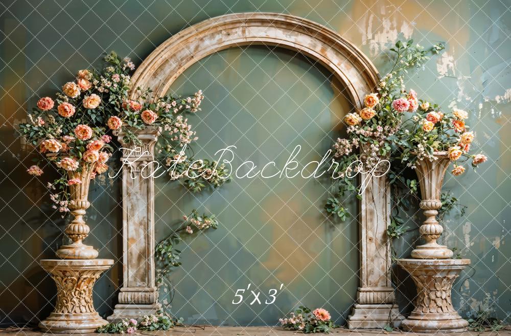 Fine Art Flower Vintage Arch Green Wall Foto Achtergrond Designed by Emetselch