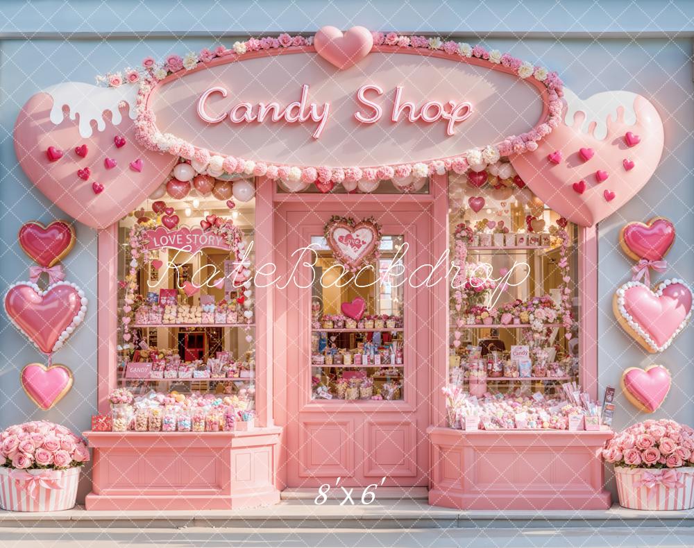 Kate Valentine Candy Shop Hearts Pink Backdrop Designed by Emetselch