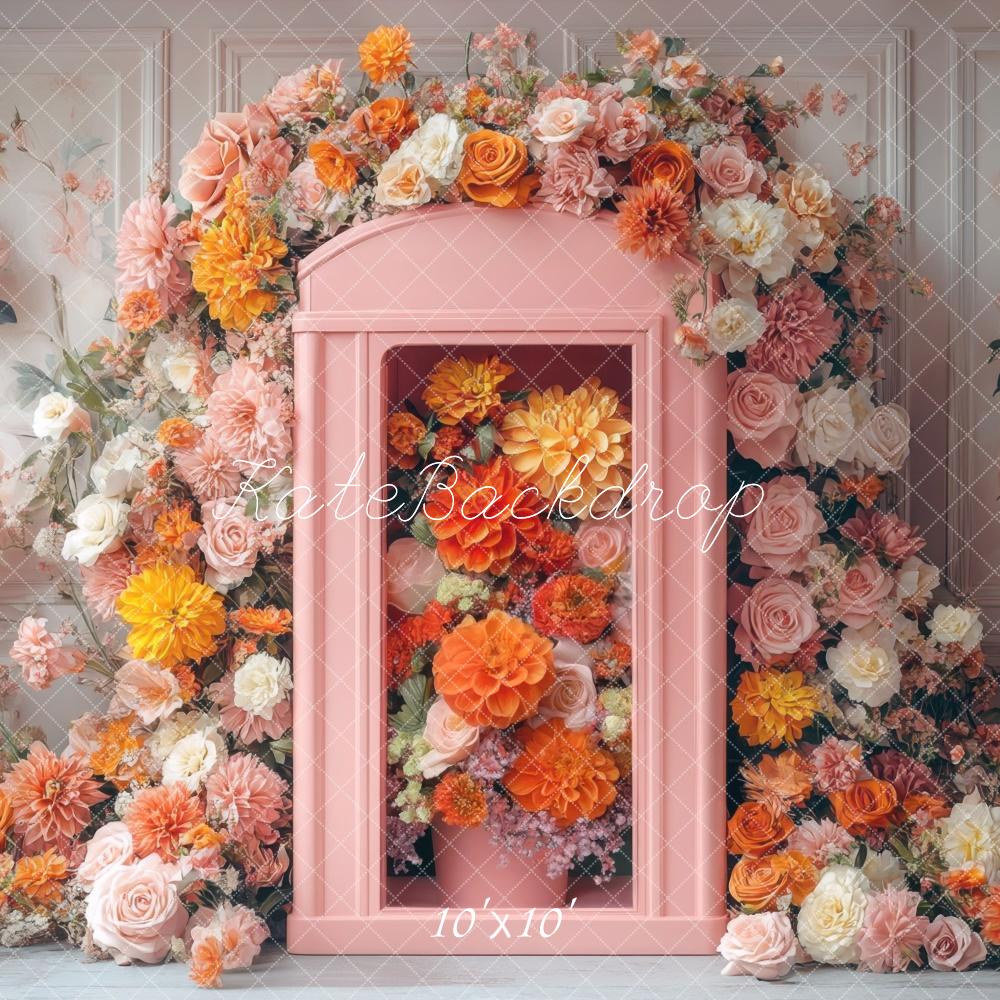 Kate Spring Floral Pink Telephone Booth Backdrop Designed by Mini MakeBelieve