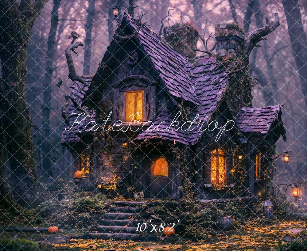 Kate Halloween Night Old Cabin Forest Backdrop Designed by Emetselch