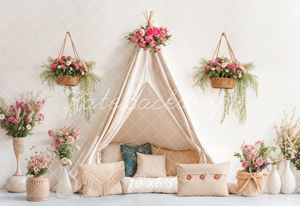 Kate Spring Bohemian Floral Tent Pillow Backdrop Designed by Emetselch