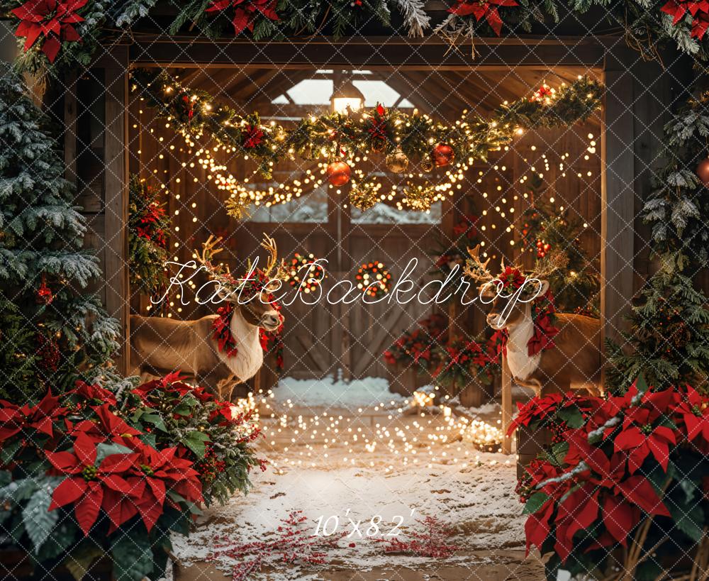 Christmas Barn Elk Led lights Strip Backdrop Designed by Emetselch