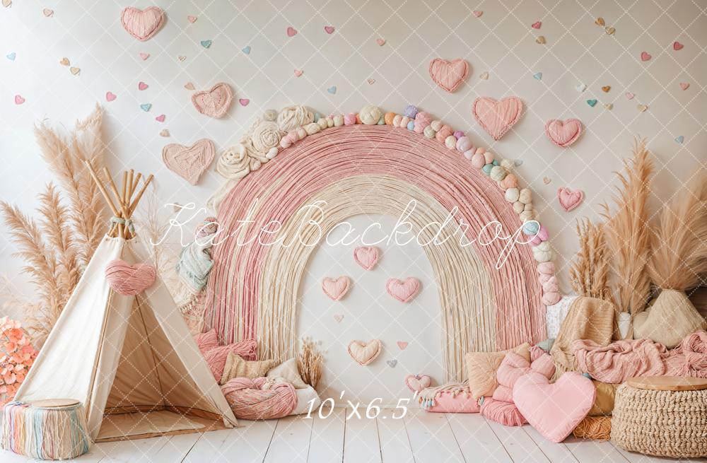 Kate Boho Rainbow Tent Hearts Pink Backdrop Designed by Emetselch