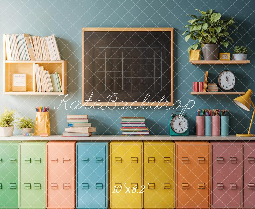 Kate Back to School Colorful Lockers Chalkboard Backdrop Designed by Emetselch