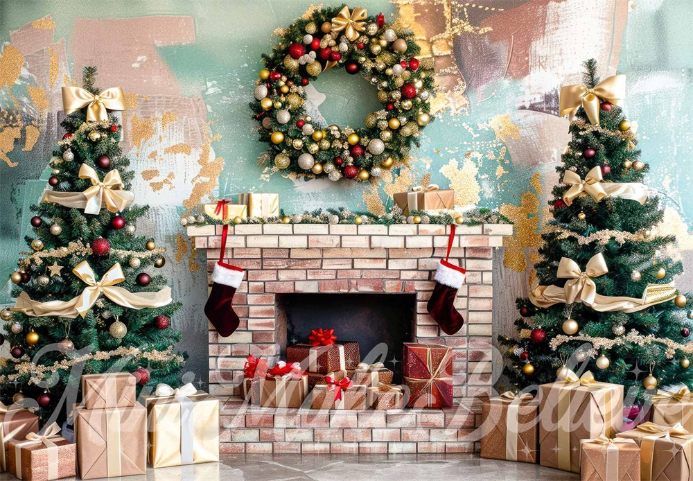 Kate Christmas Indoor Brick Fireplace Colorful Graffiti Wall Backdrop Designed by Mini MakeBelieve