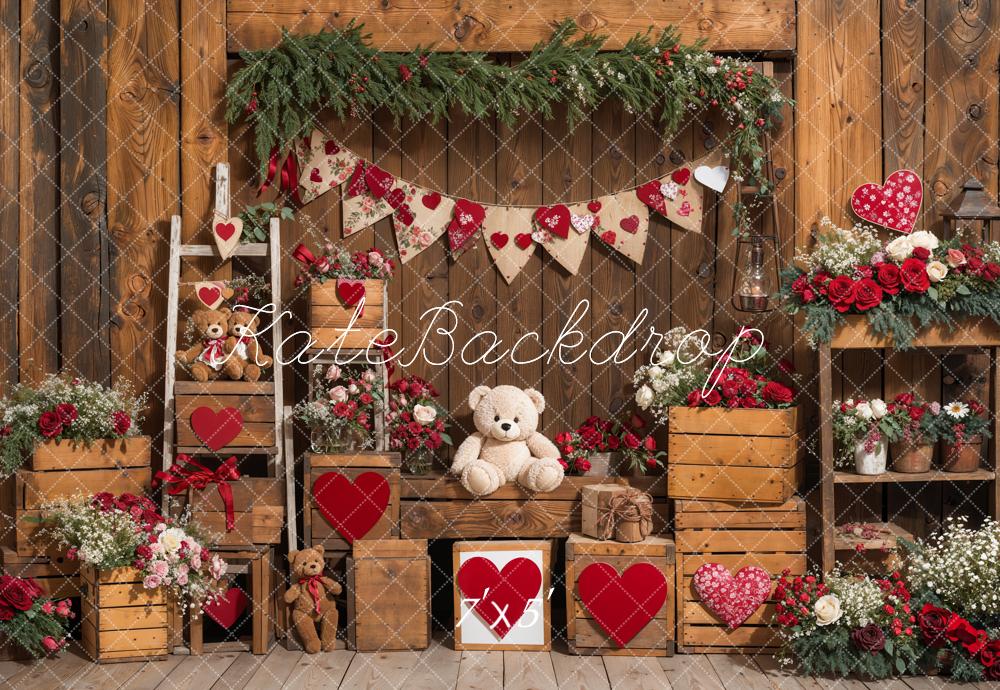 Lightning Deal #1 Kate Valentine's Day Rustic Teddy Bear Heart Backdrop Designed by Emetselch