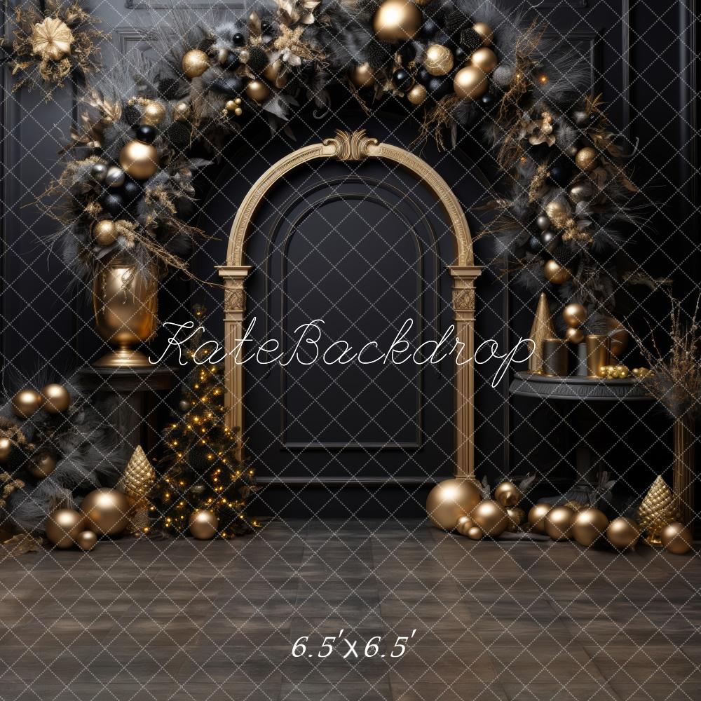 Kate Christmas Black Golden Arch Tree Backdrop Designed by Lidia Redekopp