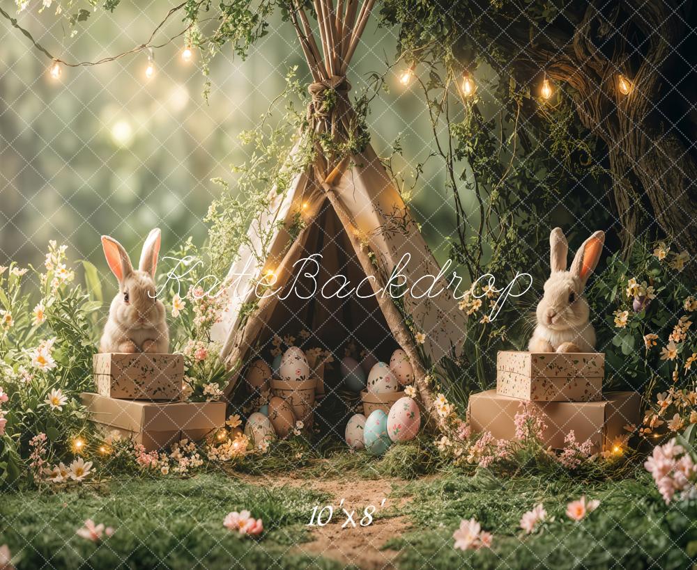 Easter Bunny Tent Forest Lights Foto Achtergrond Designed by Emetselch