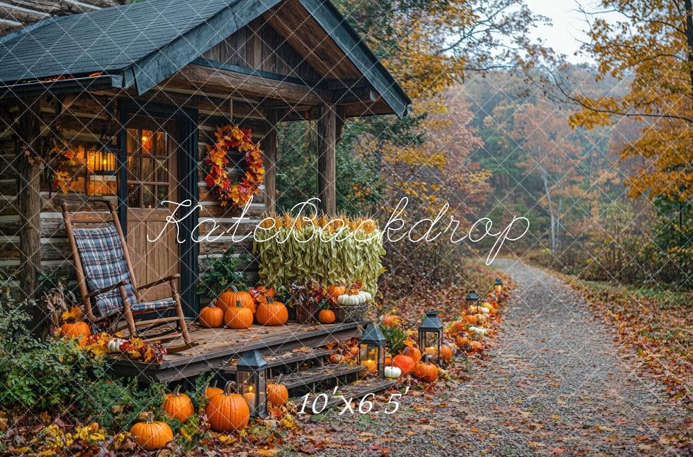 Kate Fall Cabin Road Pumpkins Maple Backdrop Designed by Mini MakeBelieve