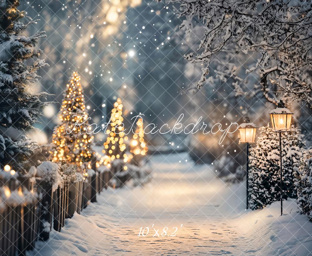 Kate Christmas Tree Lights Winter Snowy Path Backdrop Designed by Emetselch