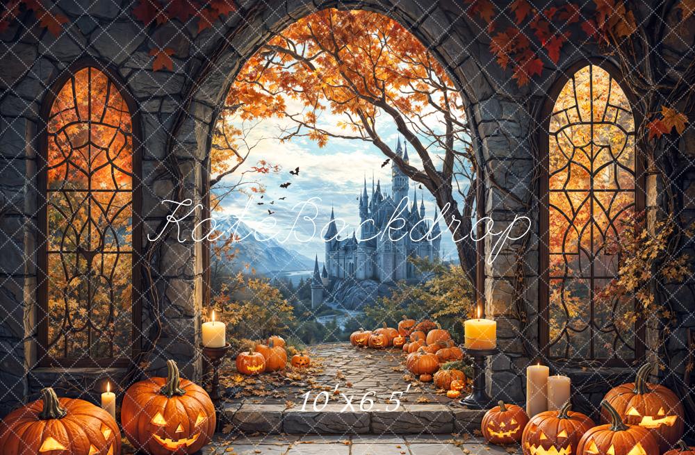 Halloween Arch Maple Castle Pumpkin Foto Achtergrond Designed by Emetselch