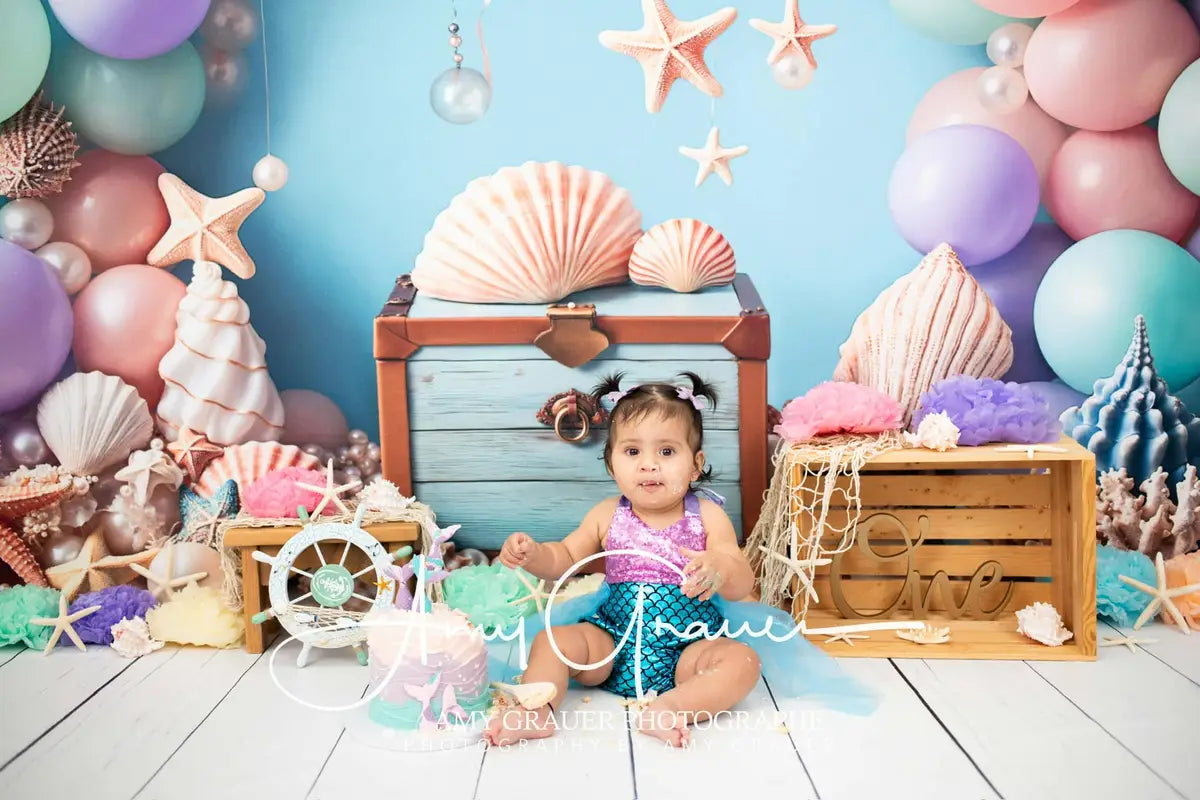 Kate Cake Smash Sea Colorful Balloons Backdrop Designed by Emetselch