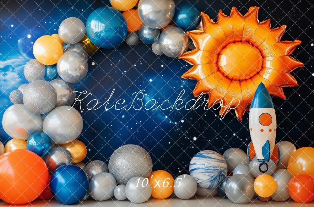 Kate Cake Smash Space Rocket Planet Balloon Backdrop Designed by Patty Roberts