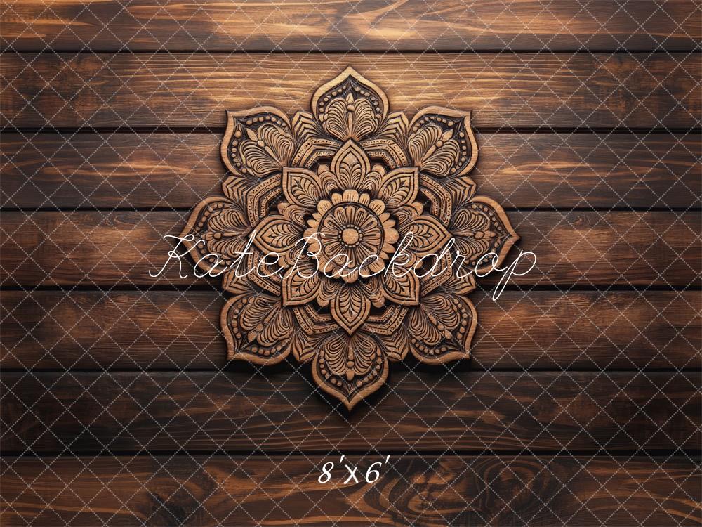 Kate Retro Floral Mandala Wood Floor Backdrop Designed by Mini MakeBelieve