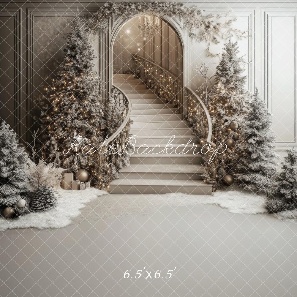 Kate Christmas Cascading Stairs Snowy Backdrop Designed by Lidia Redekopp