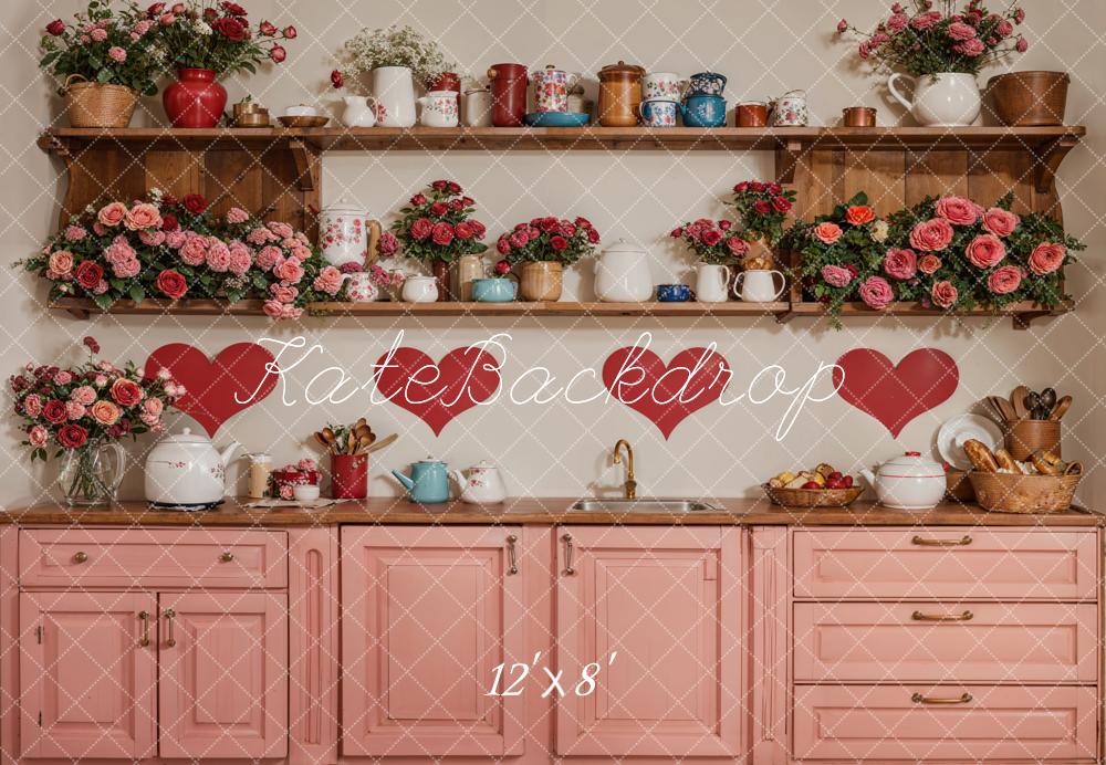 TEST Kate Valentine Kitchen Floral Red Heart Backdrop Designed by Emetselch