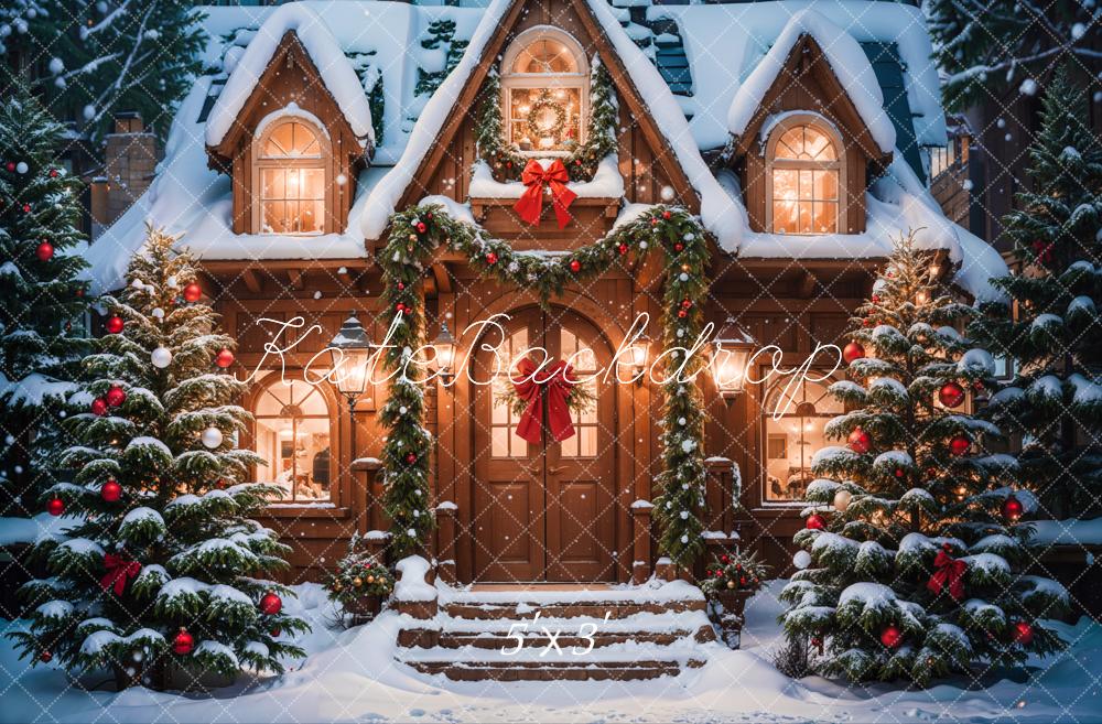 Fondo de Casa Marrón en el Bosque Exterior de Navidad Diseñado por Emetselch