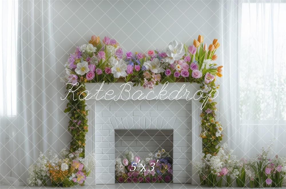 Kate Spring Flower Arch Fireplace Backdrop Designed by Mini MakeBelieve