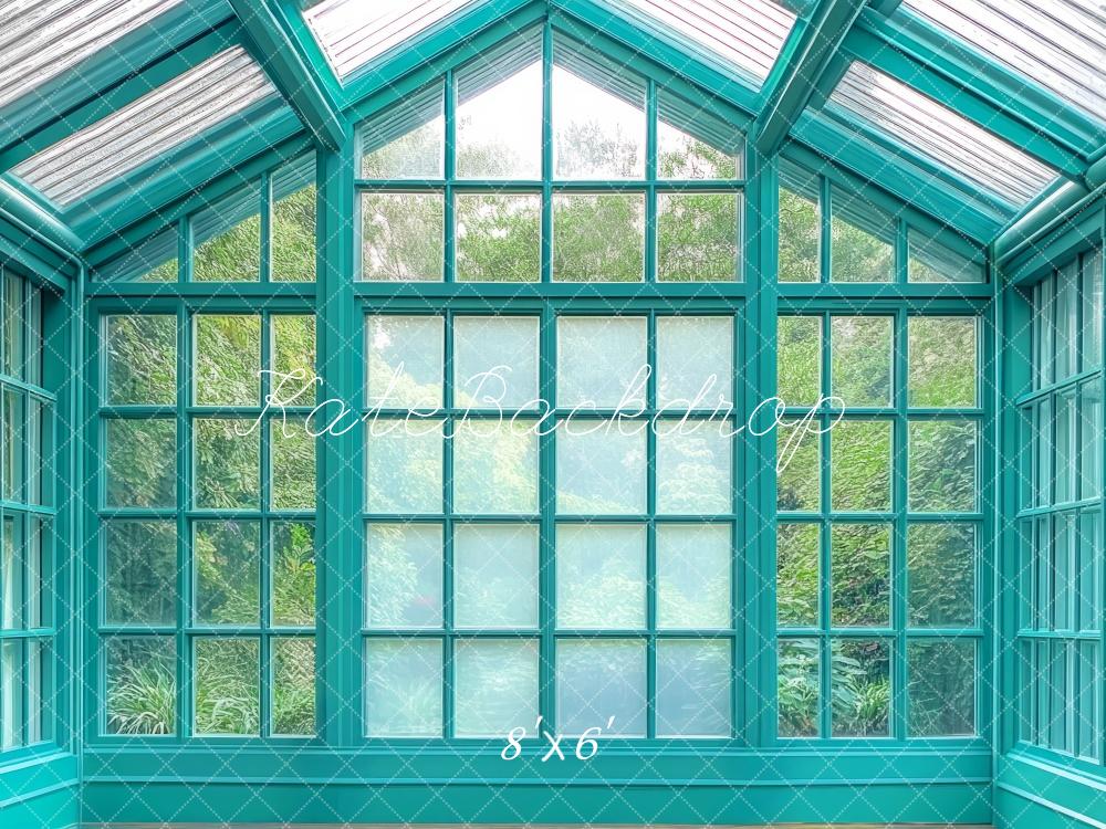 Teal Green House Glass Conservatory Foto Achtergrond Designed by Mini MakeBelieve