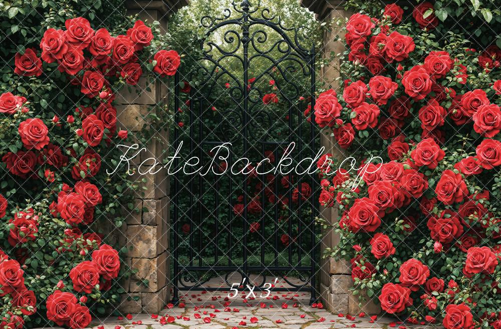 Kate Red Roses Garden Gate Backdrop Designed by Emetselch