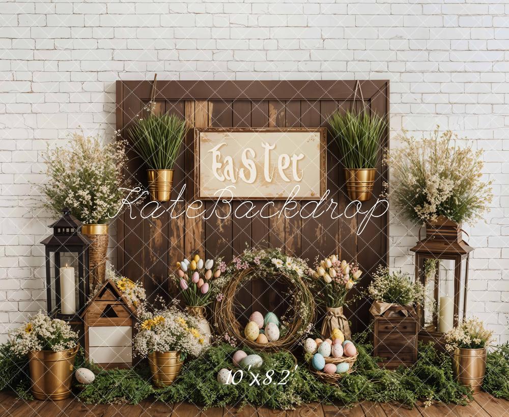 Kate Easter Floral Eggs Rustic Wooden Backdrop Designed by Emetselch