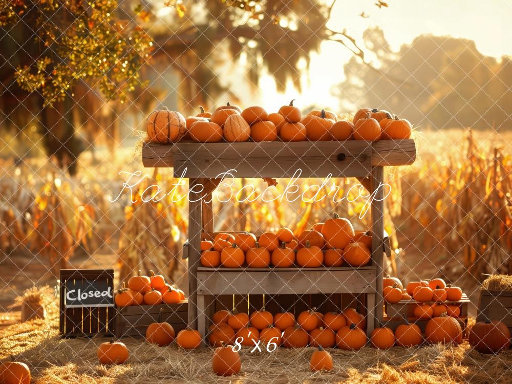 Kate Fall Rustic Pumpkin Stand Golden Harvest Field Backdrop Designed by Patty Robert