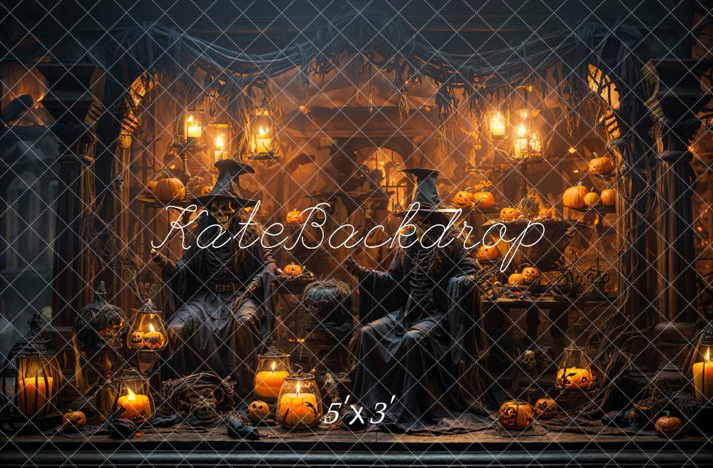 Kate Halloween Street Pumpkin Store Ghost Witch Backdrop Designed by Emetselch