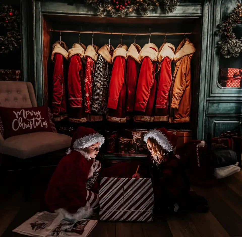 Kate Christmas Santa Coats Blue Closet Backdrop Designed by Emetselch