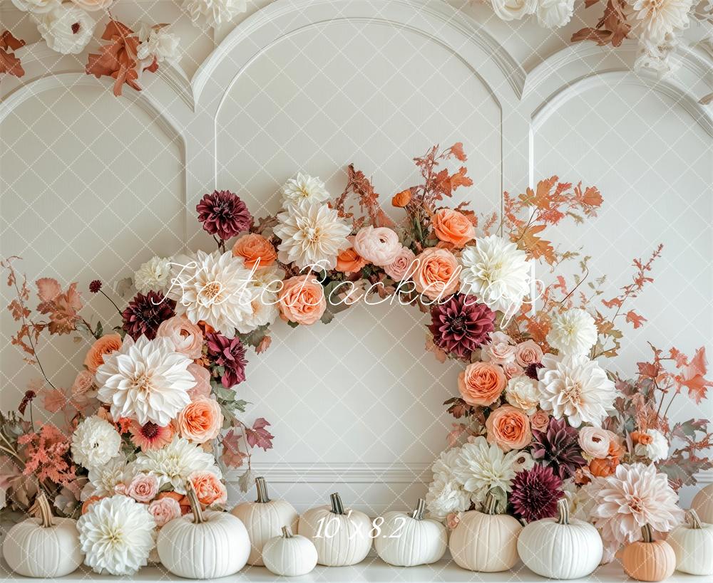 Kate Fall Flower Arch White Pumpkin Backdrop Designed by Patty Roberts