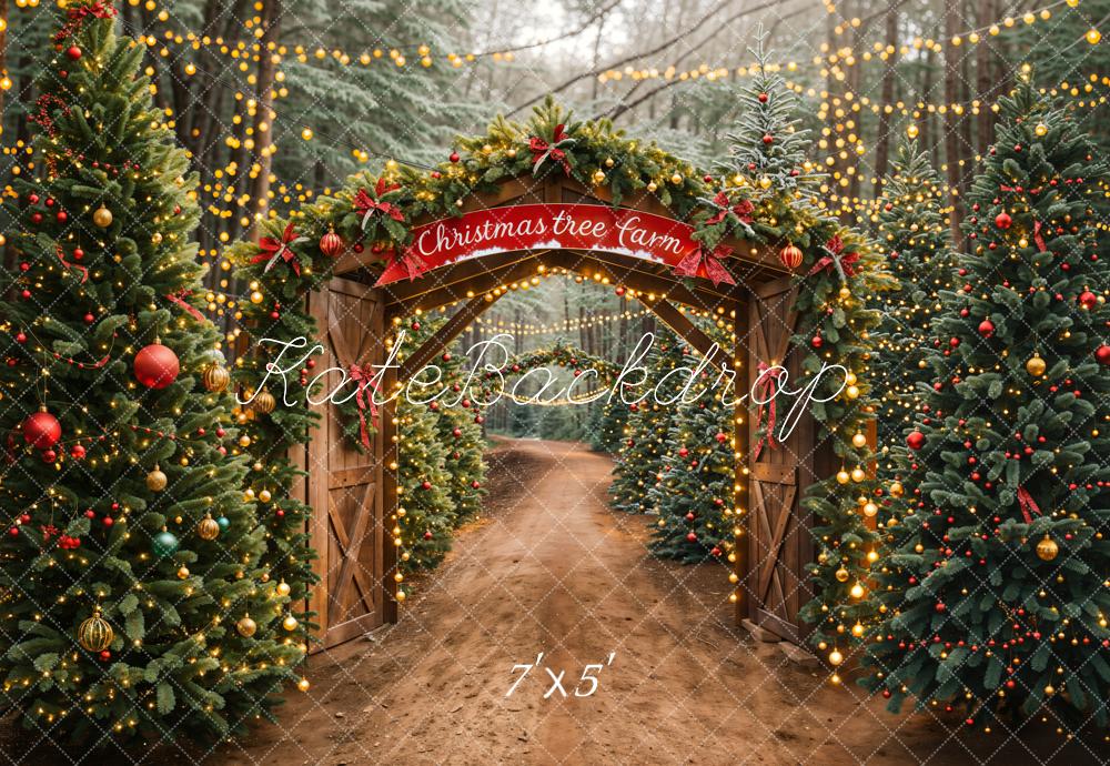 Kate Christmas Tree Forest Farm Wooden Door Backdrop Designed by Emetselch