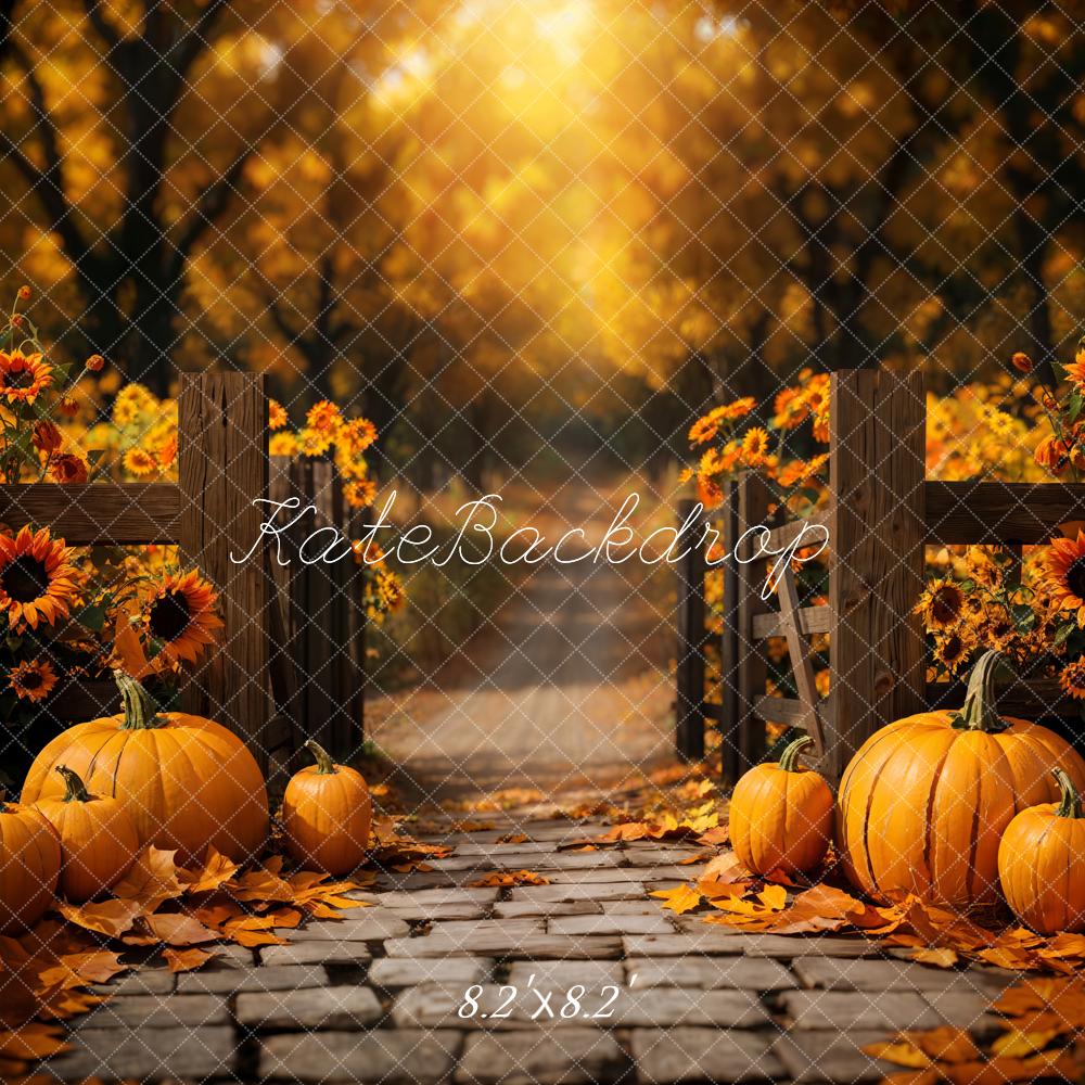 Kate Fall Pumpkin Sunflower Forest Path Backdrop Designed by Emetselch