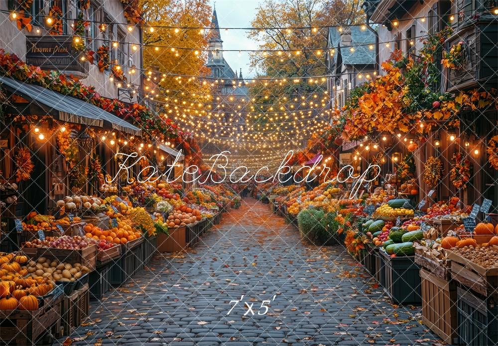 Fondo de luces de calle de calabazas del mercado de otoño diseñado por Mini MakeBelieve