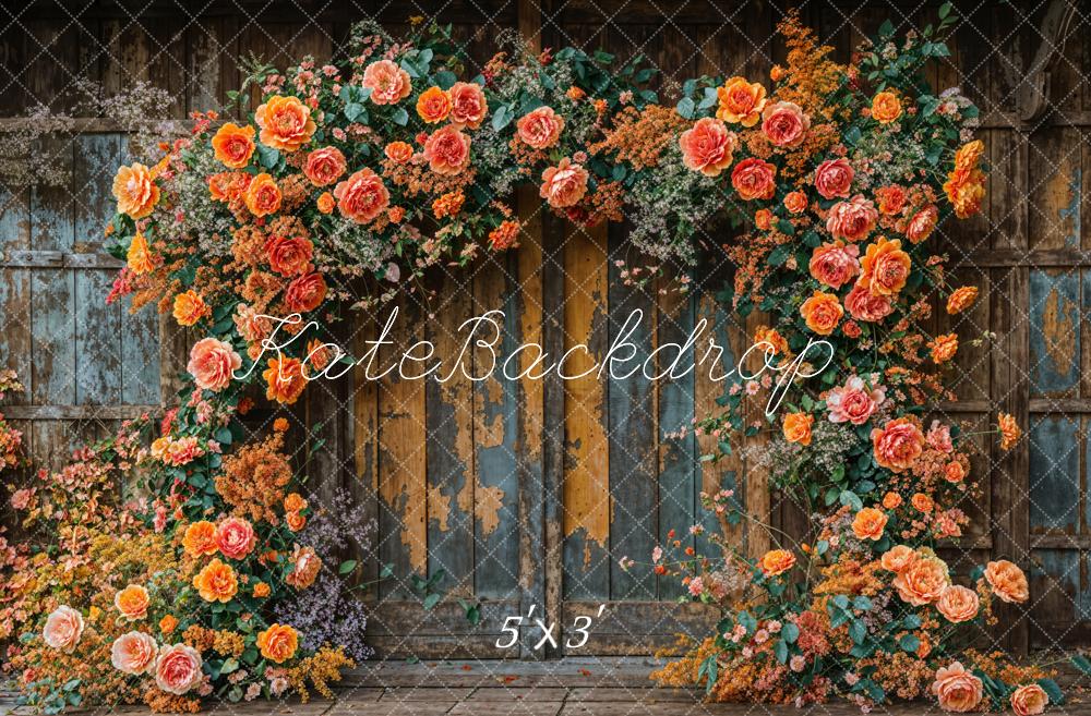 Fall Flower Arch Wooden Wall Foto Achtergrond Designed by Emetselch