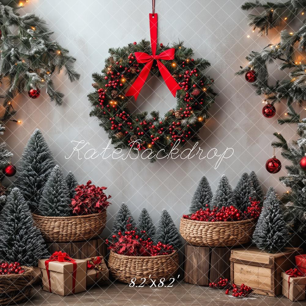 Kate Christmas Holly Wreath Trees Backdrop Designed by Patty Roberts