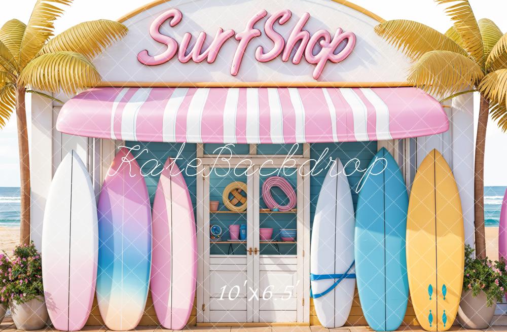 Fondo de tienda de surf colorida en la playa de verano del mar - Diseñado por Emetselch