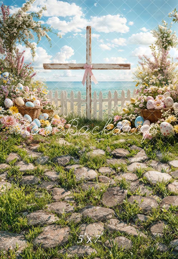 Fondo de Huevos Cruz Florales de Pascua Diseñado por Emetselch