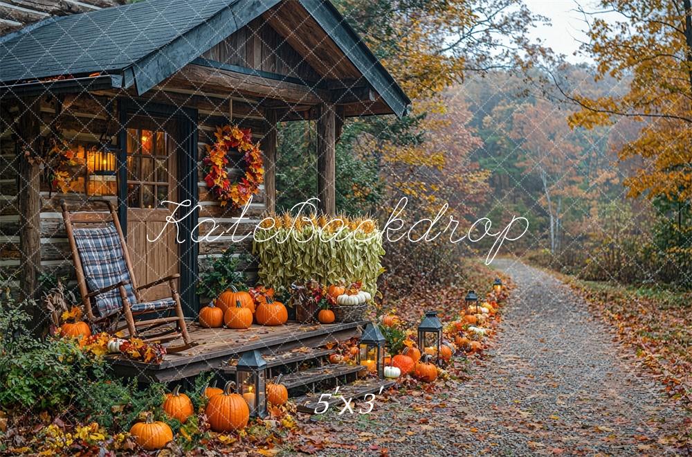 Fondo de Calabazas de Cabaña Otoñal de Ruta de Kate Diseñado por Mini MakeBelieve