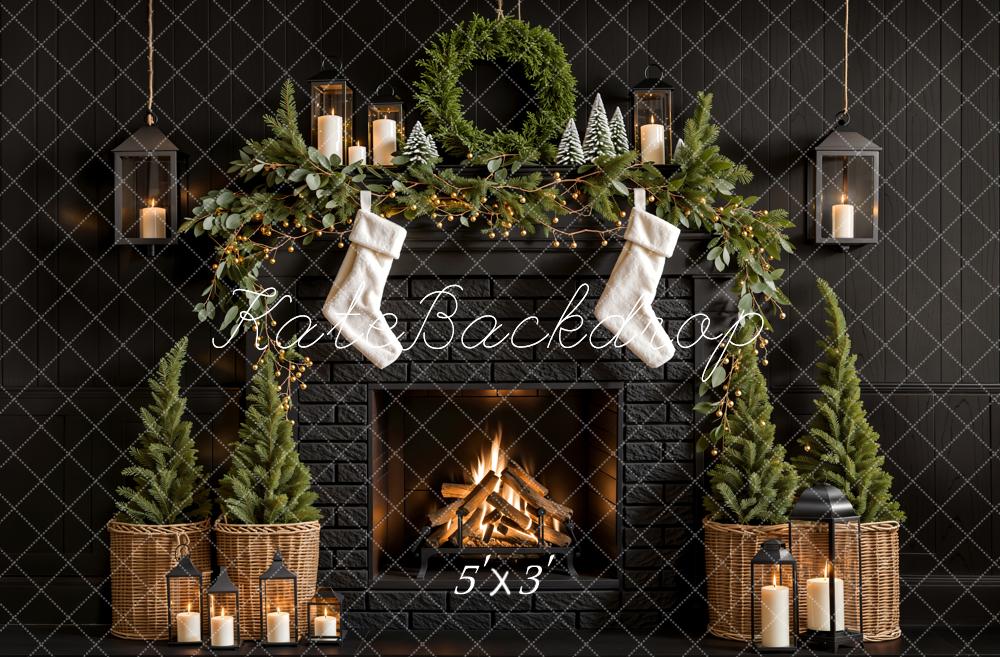 TEST Kate Christmas Tree Fireplace Black Wall Backdrop Designed by Emetselch